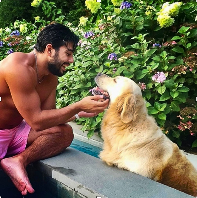 candid photo take of a man talking to his dog